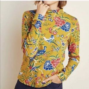 Anthropologie Maeve Minuit Turtleneck Floral Bird